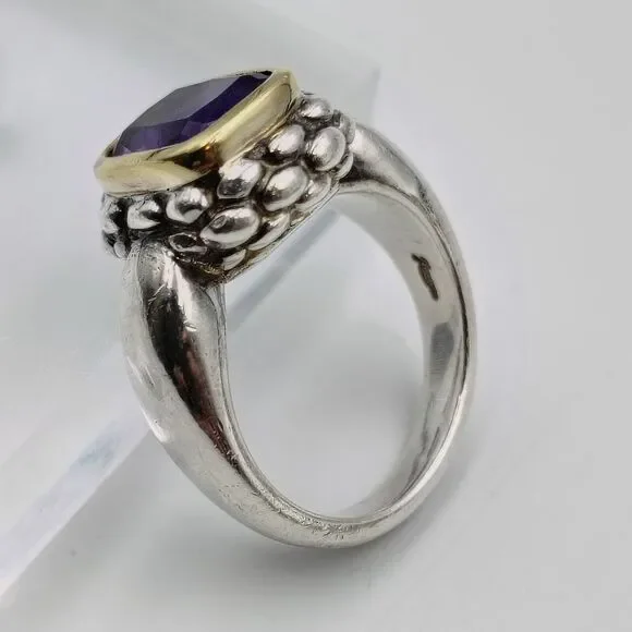 Lorenzo Sterling Silver 925 18K Gold Accent Amethyst Cocktail Ring Sz 7